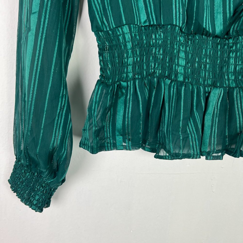 NWOT Japna Long Sleeve Striped Metallic Surplice Top Green Size XS NEW - Picture 4 of 11